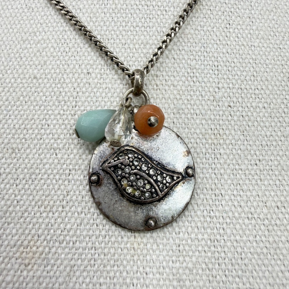 FOSSIL Bird Charm Necklace Silver Tone Dangle‎ Key Lock Pendant Whimsy